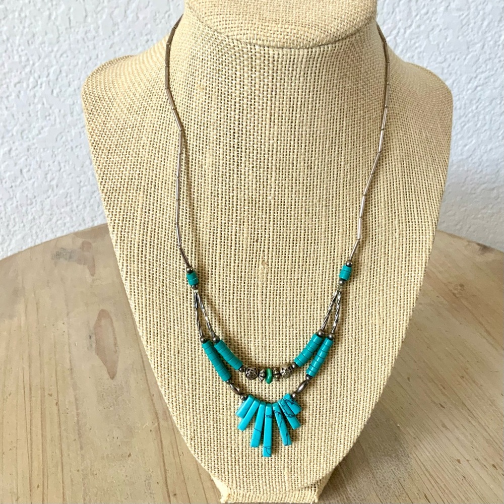 Pair of Vintage Necklaces, Silver, Turquoise, Hematite and Shell - Picture 2 of 4
